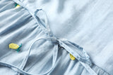 Felicia Plus Size Button Down Pineapple Embroidery Tulle Short Sleeve Shirt Dress (Yellow, Blue)