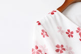 Estelle Plus Size Japanese Floral Print Red Kimono Waist Tie Mid Sleeve Midi Dress
