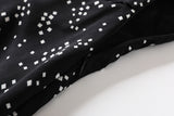 Fleta Plus Size V Neck Square Print (Two Way Wear Incl. Off Shoulder) Long Sleeve Dress (Cream, Black)