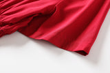 Evonne Plus Size Square Neck Buttons Waist Scrunch Swing Short Sleeve Midi Dress (Red, Blue, Black)
