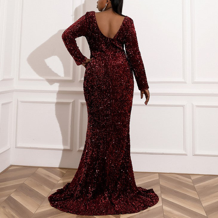 Portia & Scarlett PS21228 Red Sequin Lace Fitted Formal Gown