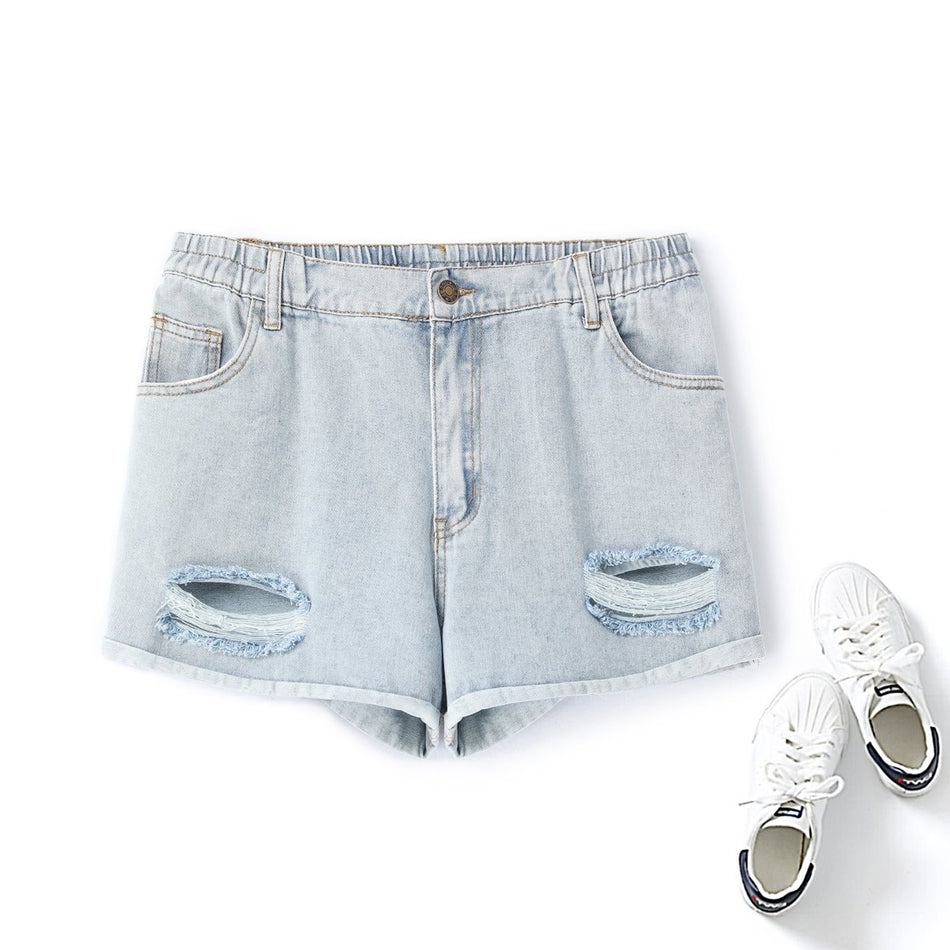 Plus Size Ripped Denim Shorts 