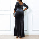 Plus Size Velvet Wrap Maxi Dress