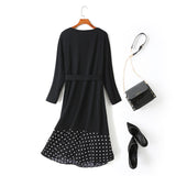 Yana Plus size Polka Dots Pleated Long Sleeve Midi Dress