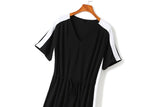 Yazmin Plus Size V Neck Stripes Sporty Short Sleeve Midi Dress