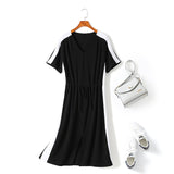 Yazmin Plus Size V Neck Stripes Sporty Short Sleeve Midi Dress