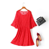 Yara Plus Size Lace Bell Mid Sleeve Dress (Red, Black) (Suitable for Weddings and Weekends)