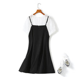 Zina Plus Size Monochrome Sleeveless Dress and Puff Sleeve Shirt Sleeve Blouse Set