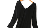 (Customizable!) Ivana Velvet V Neck Bodycon Black Long Sleeve Dress