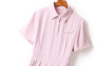 Esther Plus Size Polo Pleat Short Sleeve Shirt Dress (Blue, Pink)