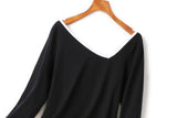 Danielle Plus Size Knit Cotton Asymmetric Neckline Colourblock Mid Sleeve T Shirt Top  (Ready Stock Black 4XL - 1 Piece)