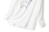 Inez Plus Size Round Neck Elephant Sketch Long Sleeve T Shirt Top (White, Black, Khaki)
