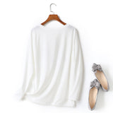 Inez Plus Size Round Neck Elephant Sketch Long Sleeve T Shirt Top (White, Black, Khaki)
