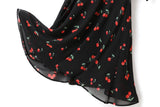 Cherie Cherry Print Square Neck Short Sleeve Dress (Black, White)