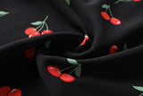 Cherie Cherry Print Square Neck Short Sleeve Dress (Black, White)