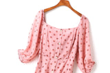 Dona Plus Size Pink Square Neck Buttons Polka Dots Mid Sleeve Midi Dress