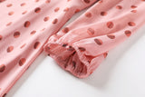 Dona Plus Size Pink Square Neck Buttons Polka Dots Mid Sleeve Midi Dress