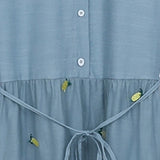 Felicia Plus Size Button Down Pineapple Embroidery Tulle Short Sleeve Shirt Dress (Yellow, Blue)