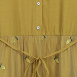 Felicia Plus Size Button Down Pineapple Embroidery Tulle Short Sleeve Shirt Dress (Yellow, Blue)