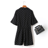 Denise Plus Size Black Polka Dots Shirt Collar Romper