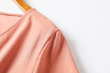 Collette Plus Size V Neck Wrap Neckline Side Scrunch Ribbon Tie Mermaid Hem Short Sleeve Dress (Pink, Black)