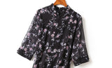 Gina Plus Size Floral Print Chiffon Cheongsam Qipao Mid Sleeve Dress (Black)