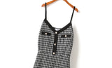 Giuliana Plus Size Tweed Checks Buttons V Neck Sleeveless Dress