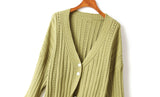 Hana Plus Size Patterned Knit V Neck Cardigan Jacket (Black, Blue, Green, Orange)