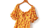 (2 Way Wear!) Gwen Plus Size Yellow Floral Corset Tie Off Shoulder Short Sleeve Dress