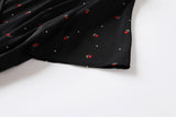 Emily Plus Size Tulip Flowers Print V Neck Wrap Neckline Waist Tie Short Sleeve Dress (Red, Yellow, Black)