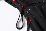 Emily Plus Size Tulip Flowers Print V Neck Wrap Neckline Waist Tie Short Sleeve Dress (Red, Yellow, Black)