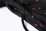 Emily Plus Size Tulip Flowers Print V Neck Wrap Neckline Waist Tie Short Sleeve Dress (Red, Yellow, Black)