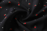 Emily Plus Size Tulip Flowers Print V Neck Wrap Neckline Waist Tie Short Sleeve Dress (Red, Yellow, Black)
