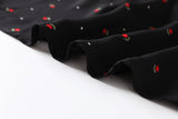 Emily Plus Size Tulip Flowers Print V Neck Wrap Neckline Waist Tie Short Sleeve Dress (Red, Yellow, Black)