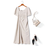 Plus Size Beige Square Neck Dress