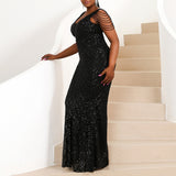 Plus Size Black Fitted Gown - Right View