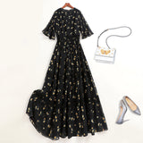 Plus Size Black Floral Chiffon Midi Dress