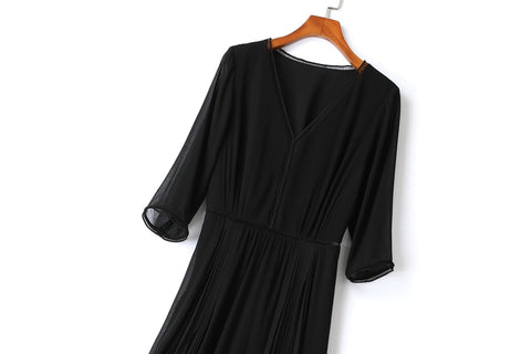 Gracelynne Plus Size Black Chiffon 3/4 Sleeve Dress