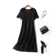 plus size black lace formal midi dress