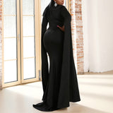 Plus Size Black Long Sleeve Gown