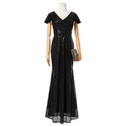 Plus Size Black Sequin Evening Dress