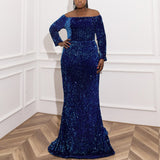 Plus Size Blue Off Shoulder Gown