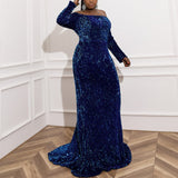 Plus Size Blue Off Shoulder Gown