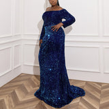 Plus Size Blue Off Shoulder Gown