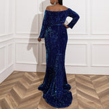 Plus Size Blue Off Shoulder Gown