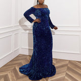 Plus Size Blue Off Shoulder Gown