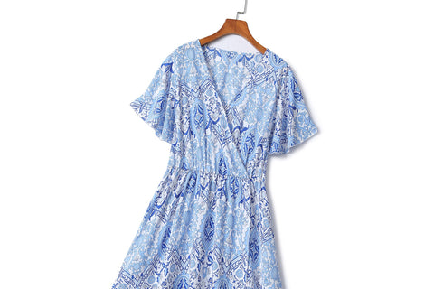 Plus Size Blue Print Summer Dress