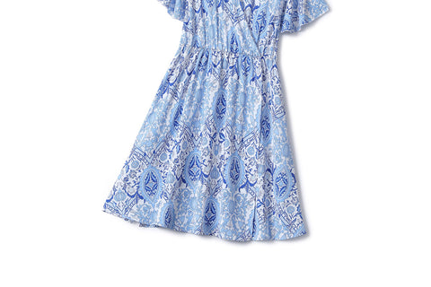Plus Size Blue Print Summer Dress