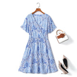 Plus Size Blue Print Summer Dress