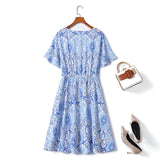 Plus Size Blue Print Summer Dress - back view
